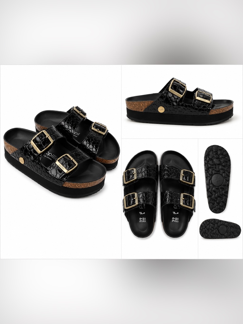 Papillio by Birkenstock Black Croc Platform Sandals Size 39